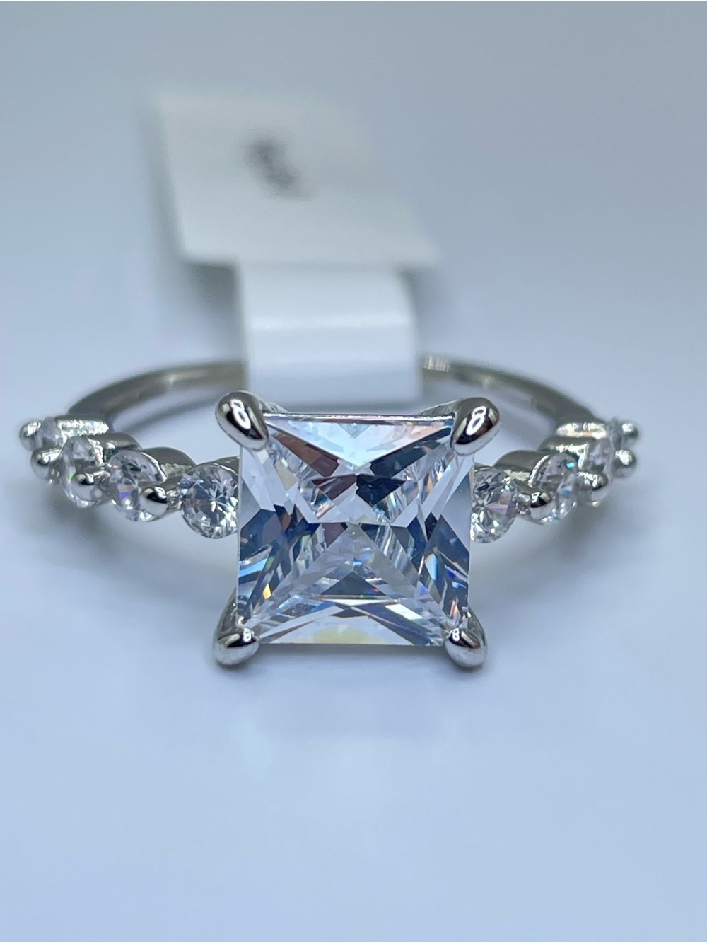 Swarovski Crystal Elements Princess Cut White Crystal Bridal Ring Sz 8